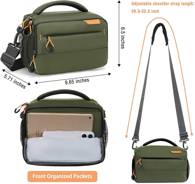 MOSISO Small Camera Bag for Photographers,Compact Camera Shoulder Bags for DSLR/SLR/Mirrorless Cameras,Waterproof Crossbody Padded Photography Bag with Rain Cover for Canon/Nikon/Sony, Army Green