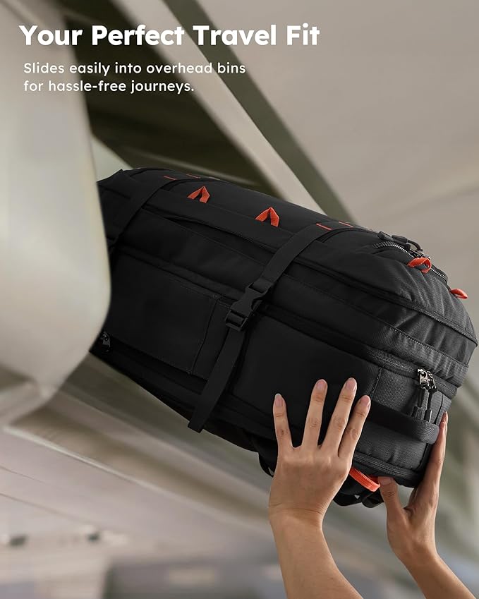 Tolaccea Travel Laptop Backpack, TSA Flight Approved Carry On Travel Duffel Backpack, Dual Laptop Storage for 17.3" and 15.6" Laptop, Large Luggage Backpack 40-45L Expandable for Men Women (Black)