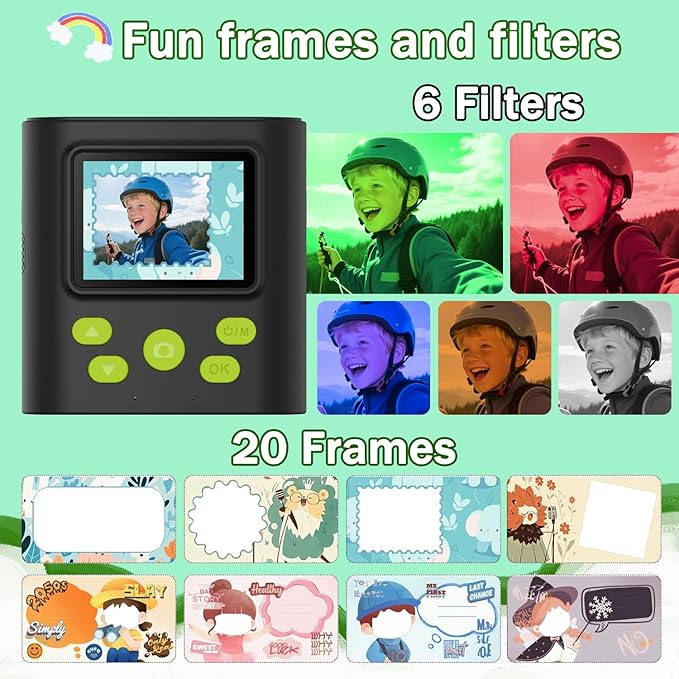 Zicor Kids Camera Instant Print, HD Digital Video & Instant Print Camera for Kids, Fun Christmas Birthday Gifts for Boys and Girls, Comes with 32GB SD Card, Lightweight & Portable - Black