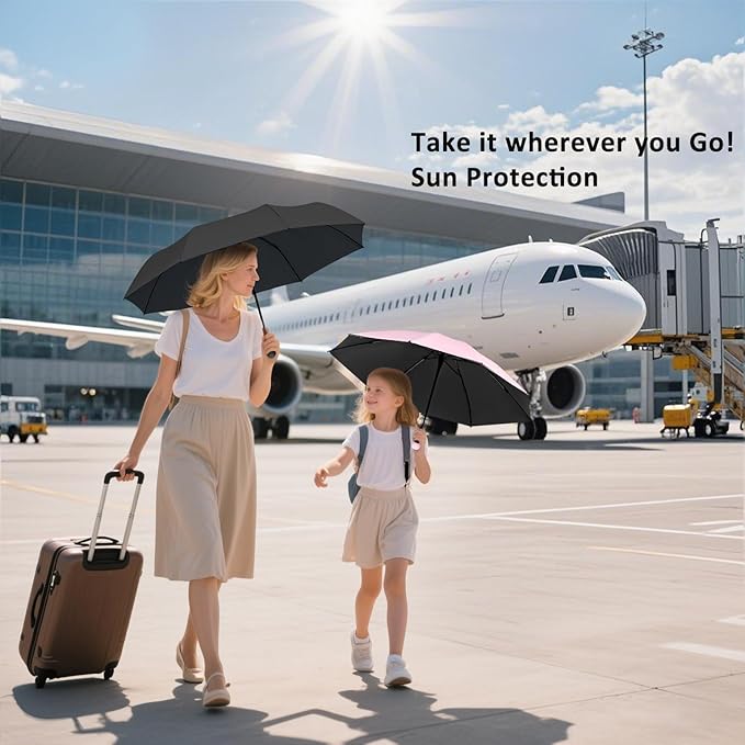 BAODINI Travel Essentials Mini Umbrella for Purse With Case Small Compact UV Sun Protection Lightweight Tiny Pocket Manual Open Close Umbrella for Women Kids and Men Fit Purse Backpack