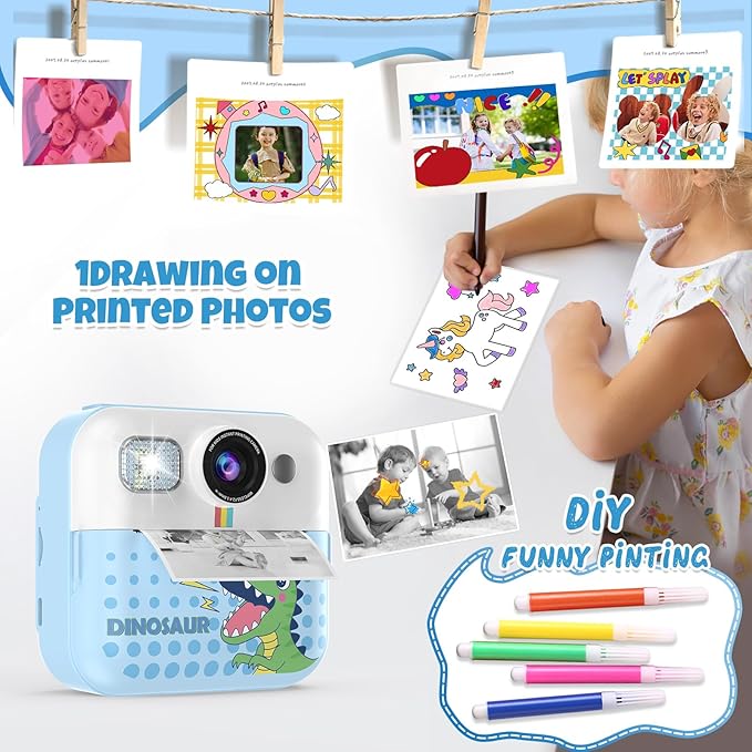 Instant Print Camera for Kids, Toddler 1080P Toys Printable Selfie Cameras, Christmas Birthday Gifts for Girls Boys Age 3-10 with 3 Roller Photo Paper(Blue)