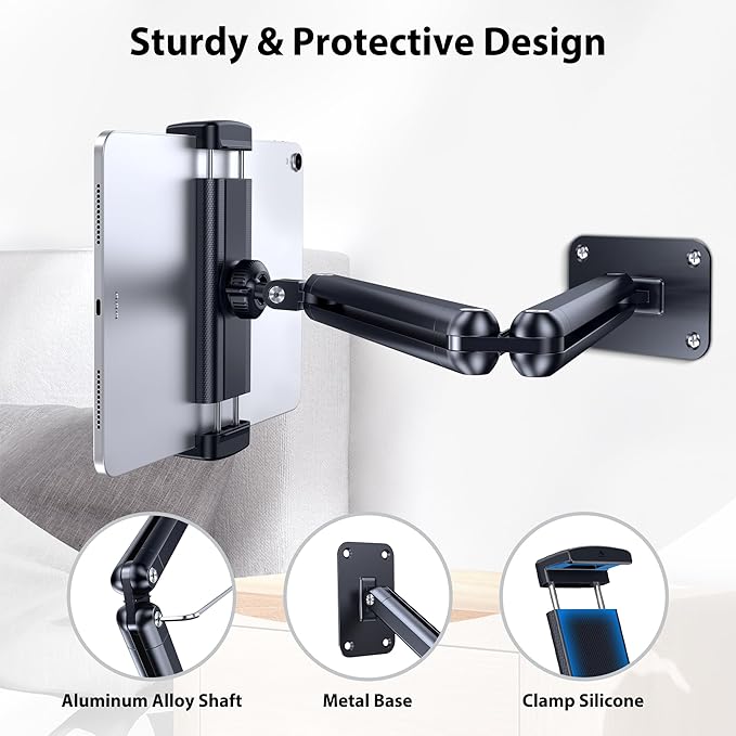 CreaDream Wall Mount for iPad, Aluminium Adjustable & Extendable Holder Arm, Fits 4.7-13" Tablets, Phones, Kindle Fire HD, Galaxy Tab, Samsung Galaxy