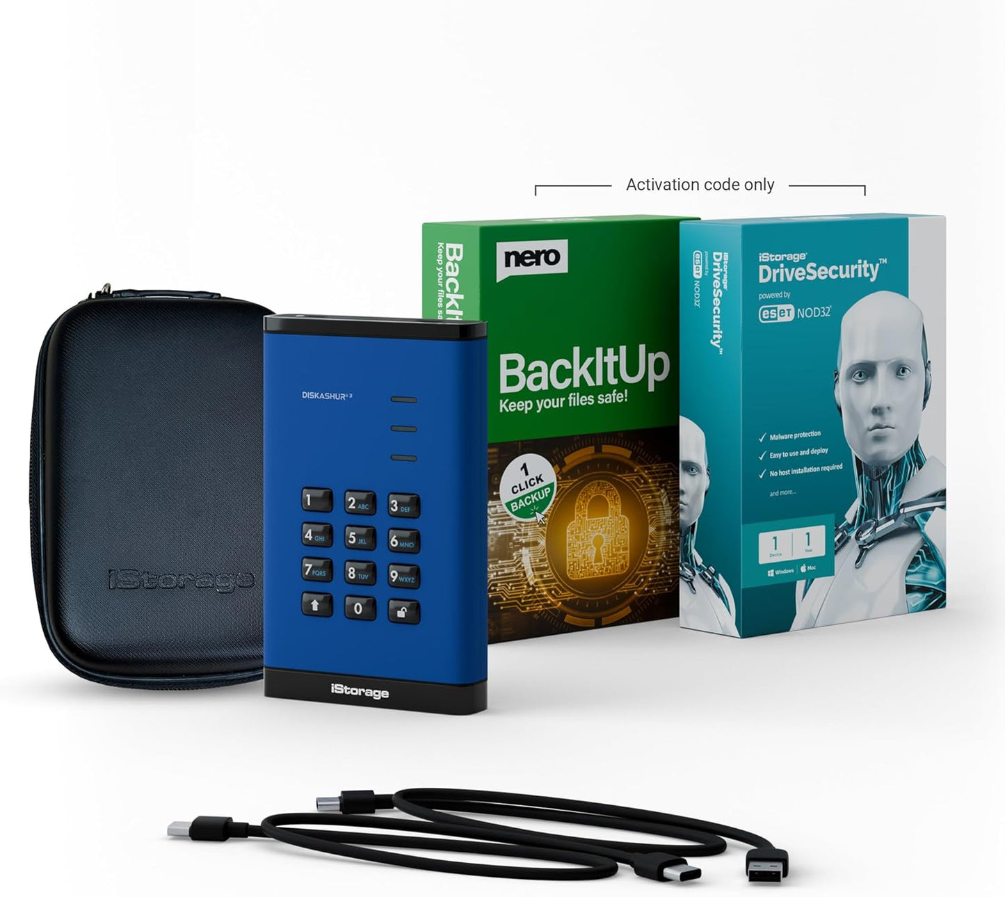 iStorage diskAshur3 SSD 4TB Blue - Secure Portable Solid State Drive - Password Protected - Dust & Water Resistant - Hardware Encryption