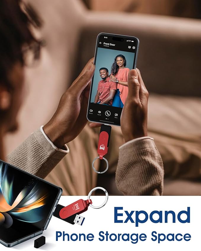 MOSDART 256GB USB3.1 Fast Speed C and A Dual Flash Drive, exFAT Memory Stick with Keychain and LED Indicator, for iPhone 15 and 16, Android Phone, iPad, MacBook, and Other Laptops, Red