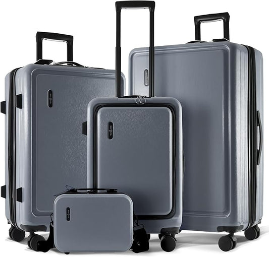Hard Shell Luggage Sets with Spinner Wheels 4 Piece, Expandable Large Suitcases with TSA Lock, Travel Large Suitcase Set, Grey Luggage Set