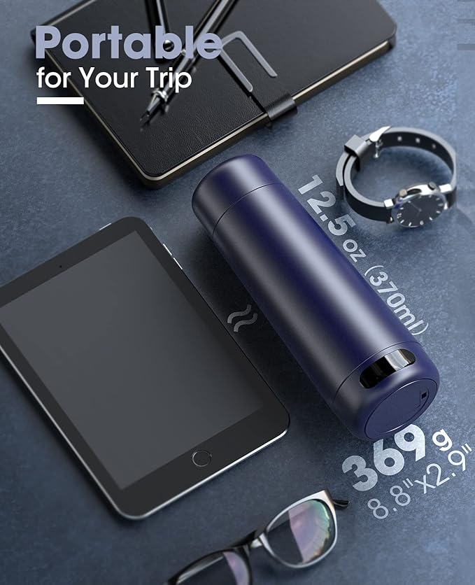 Travel Kettle, Dual Voltage Portable Electric Kettle 110V-220V-240V Smart Small Water Boiler for Tea & Coffee, 316 Stainless Steel, 6 Temperature Control and LCD Display, for Global Use (370ML)