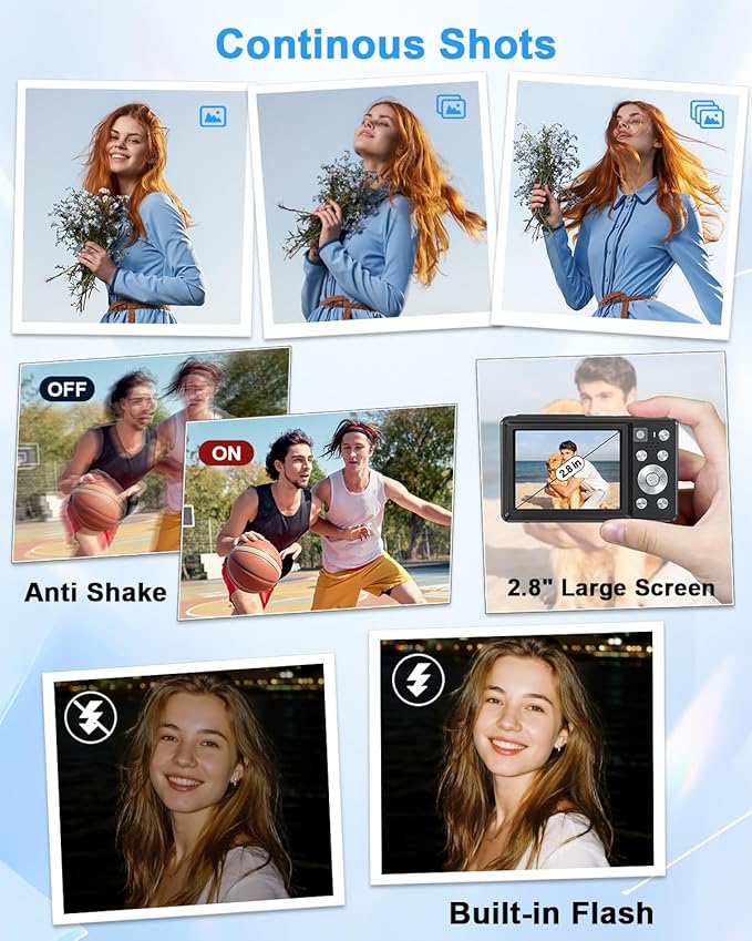 Digital Camera 4K, Compact Point and Shoot Digital Camera with Auto Focus, Dual Camera, Flash, 16X Zoom, 32GB Card, 64MP Cameras for Photography, Boys, Girls, Teens, Adults Vlogging Camera, Black