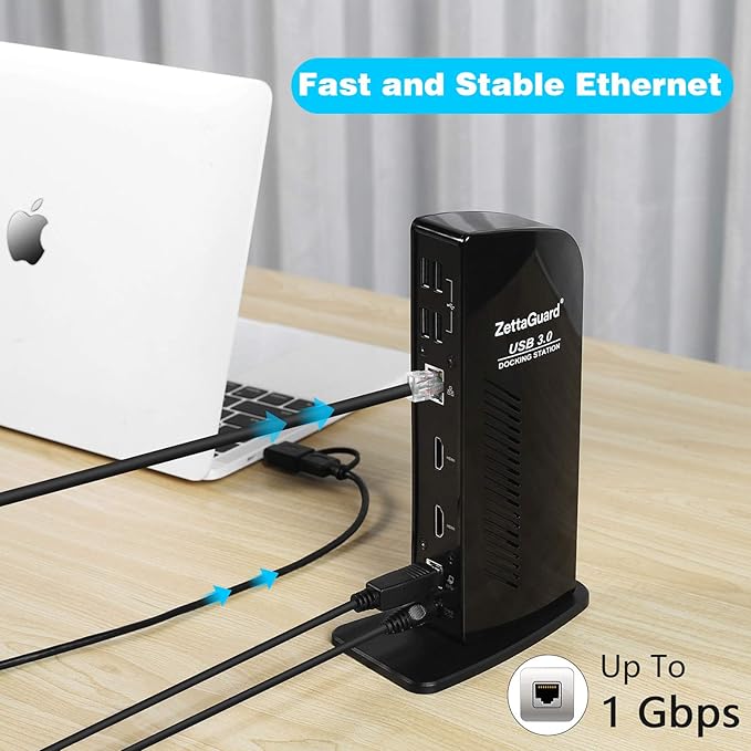 USB 3.0 and USB-C Universal Laptop Docking Station for Windows and Mac (Dual 4K Video HDMI, Gigabit Ethernet, 6 USB 3.0 Ports, 3.5 mm Audio)