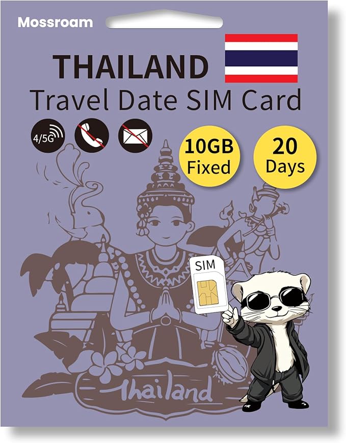 Thailand Data SIM Card,10GB High-Speed 5G/4G LTE Fixed Data,for 20 Days - Prepaid, No Hidden Fees - Ideal for Tourists & Business Trips