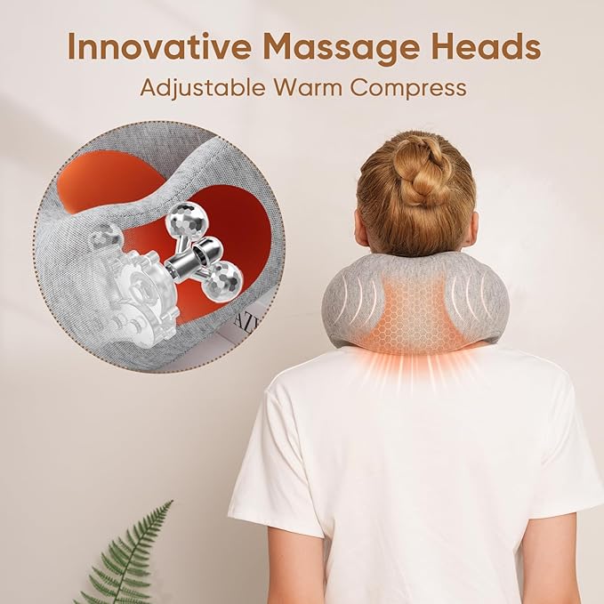 Howdy Shiatsu Neck Massager with Heat, 2-in-1 Portable Travel Cervical Support Pillow for Neck Relax, 2025 for Mom Dad Women Men