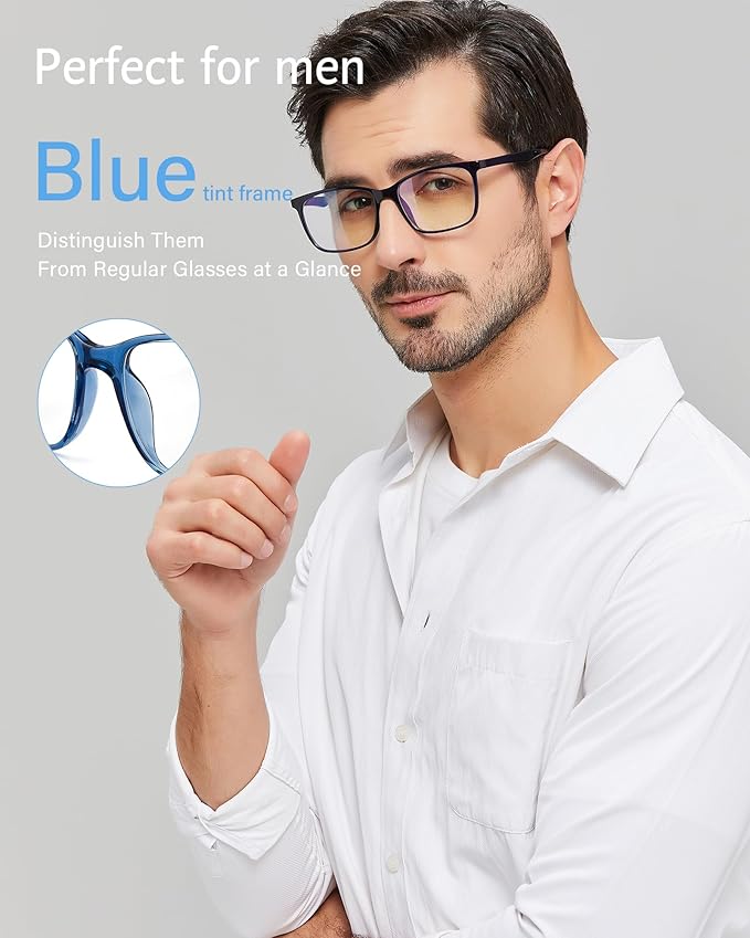 ANRRI Blue Light Blocking Glasses, Anti Eyestrain Lens Lightweight Frame Eyeglasses, Blue, Men/Women