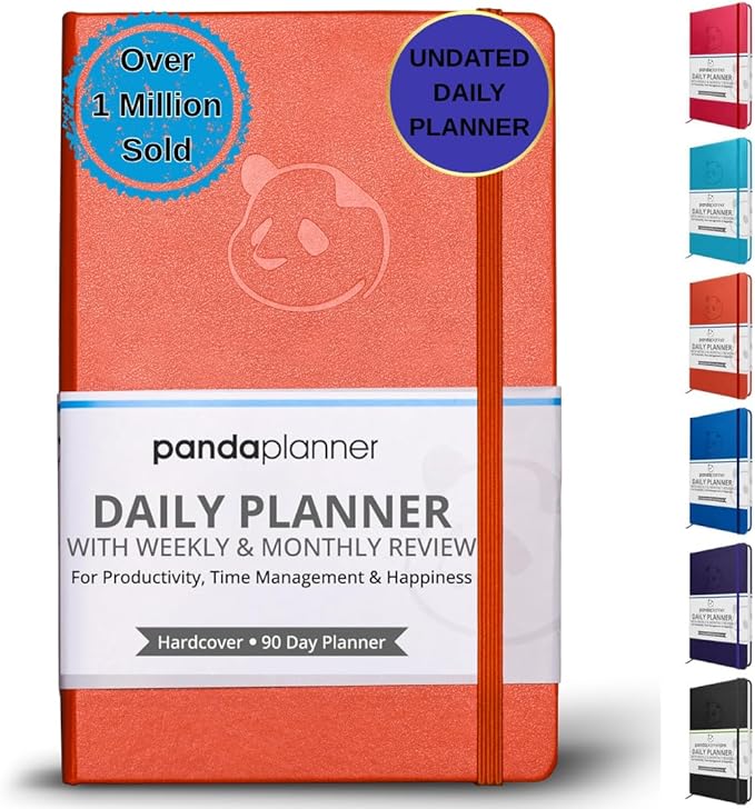 Panda Planner Classic A5 Daily Planner 2026 – Undated Quarterly Productivity Planner with Hourly Schedule, To Do List, Daily Journal, Goal Planner, Habit Tracker & Gratitude Organizer for Home/Office – Orange