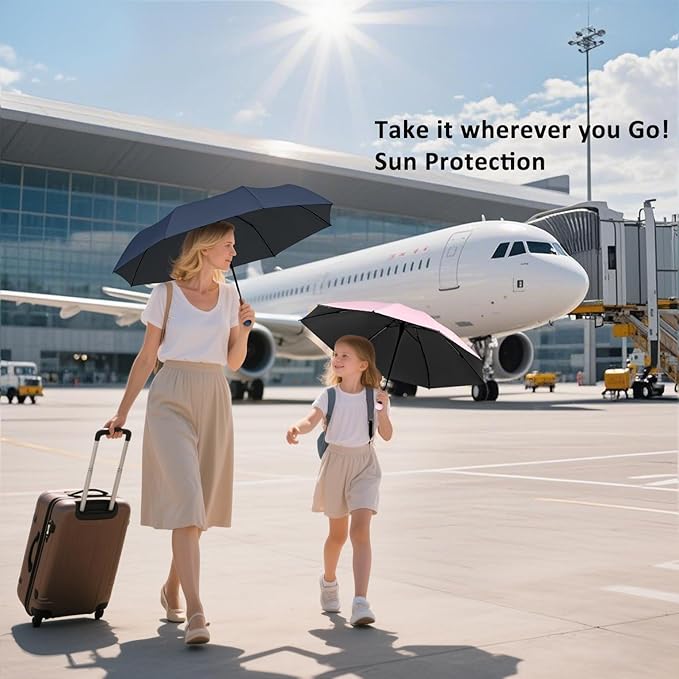 BAODINI Travel Essentials Mini Umbrella for Purse With Case Small Compact UV Sun Protection Lightweight Tiny Pocket Manual Open Close Umbrella for Women Kids and Men Fit Purse Backpack