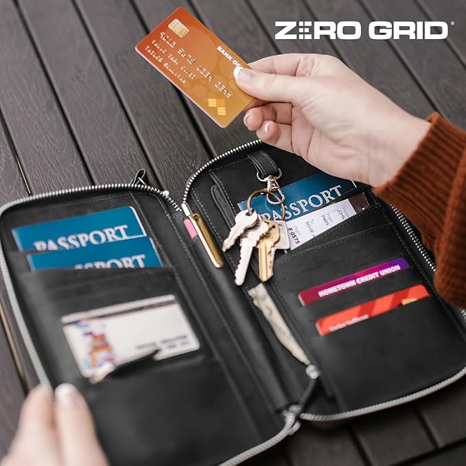 Leather Passport Holder for Family - RFID Blocking Travel Wallet for 6 Passports, Cards, Cash & More - Genuine Top Grain Leather Document Organizer with Wrist Strap, Key Ring & YKK Zipper - Midnight