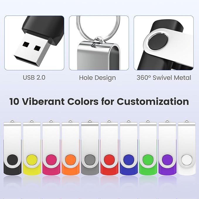 ABLAZE Custom USB Flash Drive 4GB 10 Pack, Personalized USB 2.0 Thumb Drives with Logo, Bulk Memory Sticks for Data Storage (Mixed Colors)
