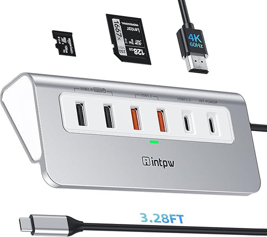 USB C Hub 10Gbps, 9-in-1 USB 3.2 Hub with 4K@60Hz HDMI, Type-C 3.2, 2 USB-A 3.2, 2 USB-A 2.0, PD 100W, SD/TF Slot, 3.28FT Aluminum USB Hub for PC, iPhone 16/15 Series, MacBook Air/Pro and More