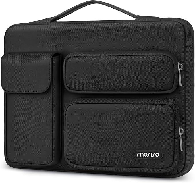MOSISO 360 Protective Laptop Case 13 inch, Laptop Sleeve Compatible with MacBook Air 13 inch M4 M3 M2 M1 2025-2018 / Pro 13 M2 M1 2025-2016,Side Open Bag with 2 Raised&1 Flapover Pockets, Black