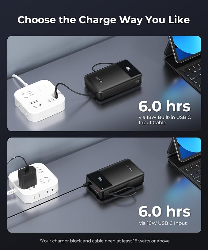 Portable-Charger-Power-Bank Travel Essentials Battery Pack USB C 30000mAh Built in Cable 22.5W Phone Fast Charging Powerbank Compatible with iPhone 16 15 14 13 12 11 iPad Samsung Google (Black)