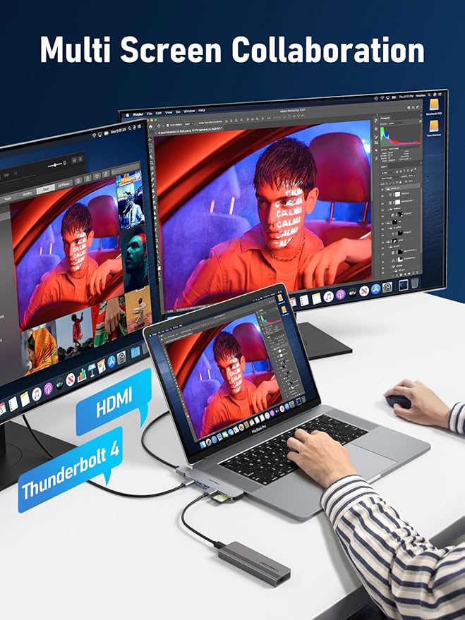 Lemorele USB C Hub for MacBook Pro/Air M1 M2 2022 2021 2020 2019 2018 13" 15" 16", 7 in 2 Multiport Adapter Hub Mac Dongle w/4K HDMI, 3 USB 3.0, SD/TF 3.0, 100W PD 40Gbps Thunderbolt 3/4