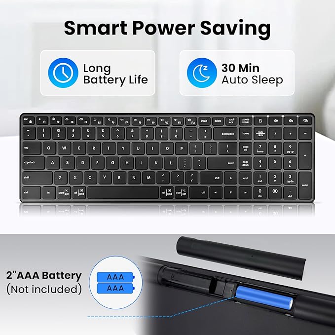 Wireless Bluetooth Keyboard, 3-Device Free Switching (2.4G+BT), Ultra-Slim Compact Wireless Keyboard Quiet Typing for PC/Laptop/Smart TV/Phone,12 Multimedia Keys