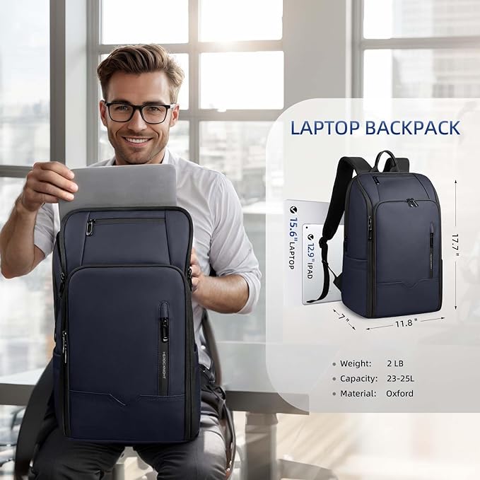 Business Backpack Computer Bag for 15.6 Inch Laptop for Men Women with USB Charging Port Water-Resistant Anti-theft Luggage Backpack Suitcase Casual Daypack for College Weekender Hikking Travel-Blue