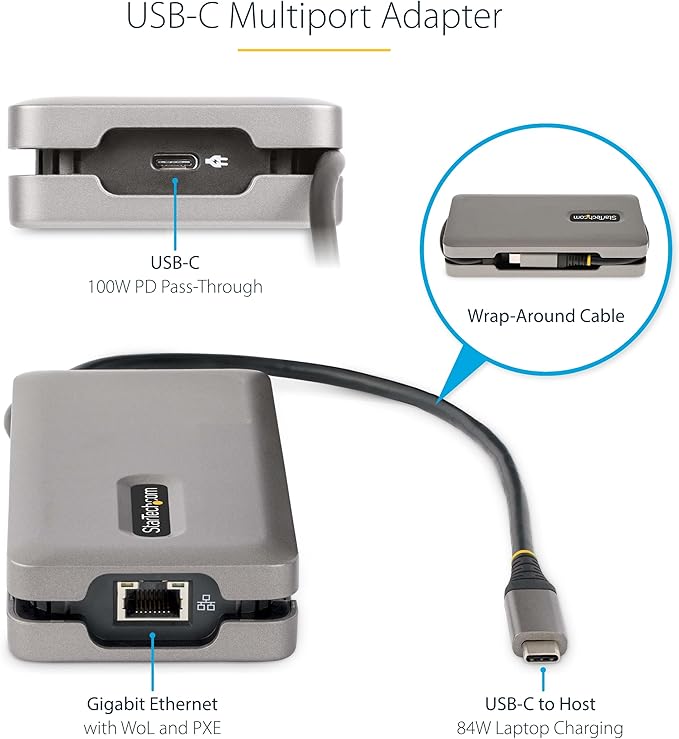 StarTech.com USB-C Docking Station for MacBook Pro M1 M2 M3 M4 and Windows, 4K 60Hz HDMI or 1080p VGA Video, USB 10Gbps Hub, 100W Laptop Charging, GbE, 1ft/30cm Cable