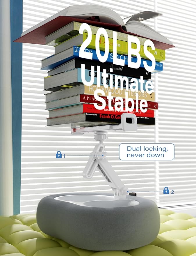 Tablet Kindle Pillow Stand Holder with 2 Trays Fit 4''-13'' Phone/Tablet/Kindle iPad Holder Stand for Bed with Soft Plus Fabric Reading Accessories Gift for Reading, Gray