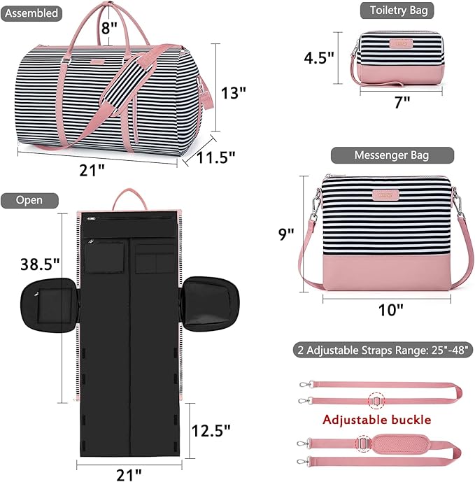 4pcs Convertible Garment Duffel Bag for Travel - 50L 2-in-1 Carry On Weekender Overnight Bag with Toiletry Bag, Fits Suits & Dresses, Trolley Sleeve, Hanging Suit Compartment, Waterproof Shoe Pocket