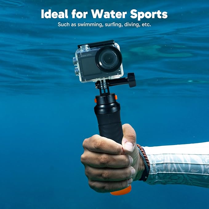 AKASO Brave 4 Pro Action Camera with Waterproof Floating Hand Grip Bundle - 4K30 20MP Ultra Hd EIS 131ft Underwater Camera 5xZoom Touch Screen WiFi Remote Control with Helmet Carry Bag Accessories Kit