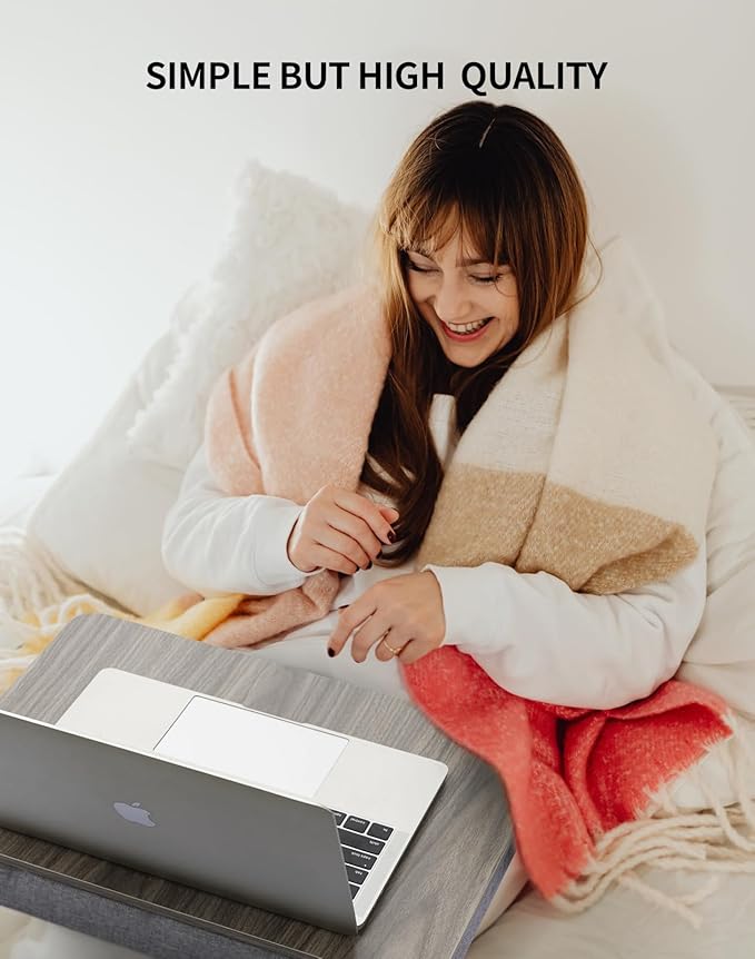 Lap Desk with Pillow Cushion, Portable Laptop Bed Desk, Fits up to 15.6 inch Laptop, Lap Stand for Bed & Couch & Carpet, Book Tablet/Drawing Board/Stand - Black Wood