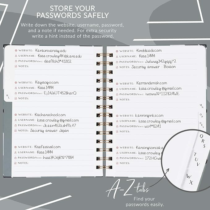 PLANBERRY Password Book Premium – Alphabetized Internet Address Organizer with A-Z Tabs – Website & Computer Password Keeper with Alphabetical Tabs – 6.2x7.7″, Hardcover (Emerald)