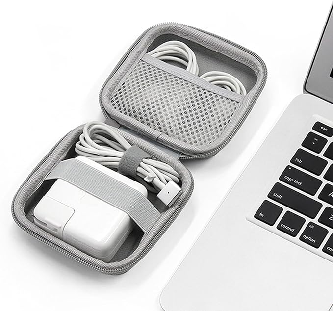 Charger Case for Macbook, Portable Tech Electronic Organizer Bag, Travel Storage Pouch for Laptop Accessories, MacBook Power Adapter, Charging Cords, USB, Power Bank (Light Grey, M)
