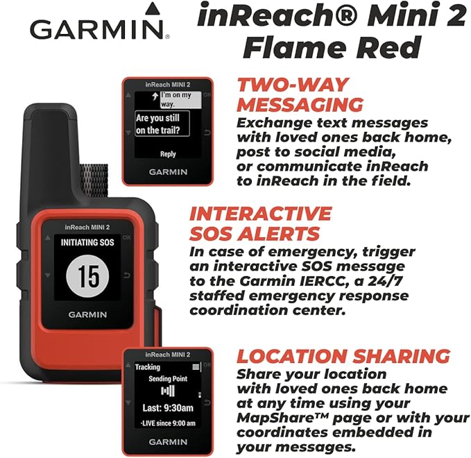 Wearable4U - Garmin inReach Mini 2 Satellite Communicator (Flame Red) with Power Pack Bundle