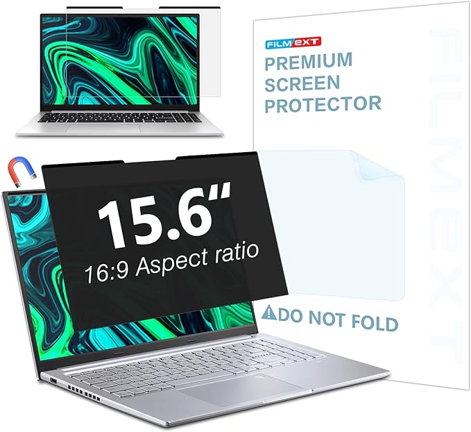 FILMEXT Magnetic Laptop privacy screen 15.6 inch for 16:9 Widedisplay, Removable Laptop Privacy Screen Shield Anti Glare Blue Light Filter for HP/Dell/Acer/Lenovo/Asus