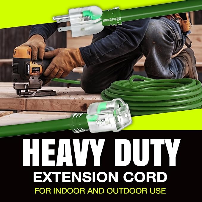 100ft Outdoor/Indoor Extension Cord 12/3 Gauge Extra Heavy Duty 3 Prong SJTW, Waterproof, Flexible Cold-Resistant Long Power Cord,15A 125V 1875W, Green by LifeSupplyUSA