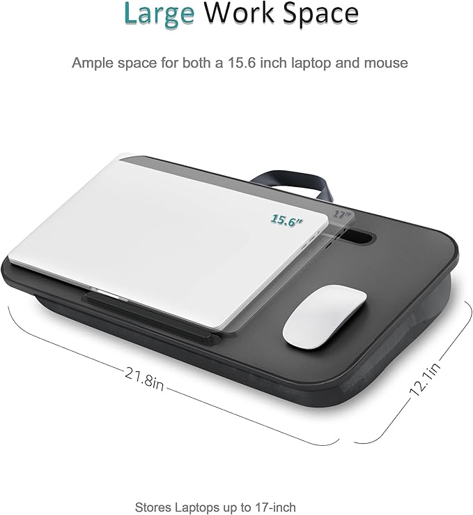 Lap Desk, Portable Laptop Stand with Washable Cushion, Fits up to 17 inch Laptop, with Device Ledge and Phone Holder, Use on Bed,Couch, Sofa, Floor, Home Office– ISTUDYNITURE (Large, Black)