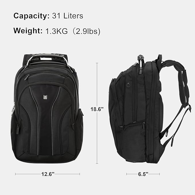 LEVEL8 Laptop Backpack, Work Backpack for Men Women, Travel Computer Bag for Business Fits 15.6" Laptop and Notebook - Black