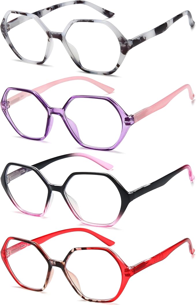 EYEURL 4-Pack Reading Glasses for Women Blue Light Blocking Computer Glasses Vintage Design Diamond Shaped Frame Readers for Women Men Anti Glare Filter Lightweight Spring Hinge Eyeglasses,3.5