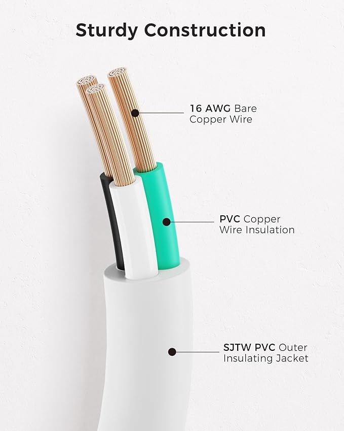 [UL Listed] Cable Matters 2-Pack 16 AWG Heavy Duty 13A Power Extension Cord - 10ft, 3 Prong Power Cord Extension, NEMA 5-15P to NEMA 5-15R, White