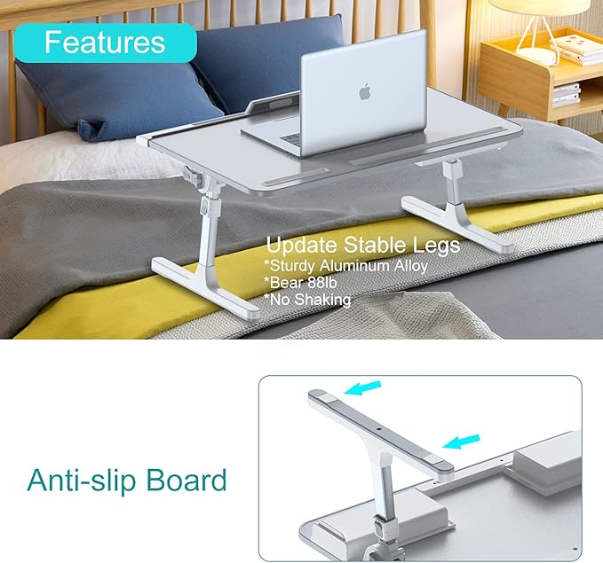 Laptop Bed Desk with Adjustable Heights and Angles, Upgraded-Sturdy Foldable Laptop Lap Desk for Bed/Sofa/Couch/Floor, Lap Tablet Desk (NO Drawer, Grey)