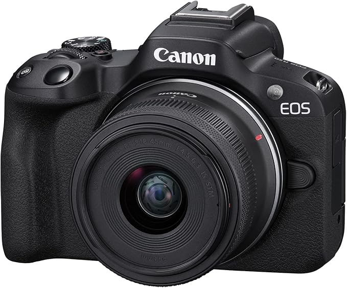 Canon EOS R50 Mirrorless Camera RF-S18-45mm F4.5-6.3 is STM Lens Kit, 24.2 Megapixel CMOS (APS-C) Sensor, 4K Video, Hybrid Camera, Photo and Video, Vlogging, Content Creator, RF Mount, Black