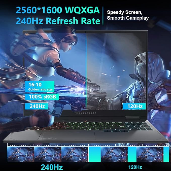 Thunderobot Radiant 16 4060 2.5K Gaming Laptop, 16" WQXGA 240Hz Display, 14th Gen i7-14650HX, GeForce RTX 4060, 32GB DDR5 RAM, 2TB PCIe SSD, RGB Backlit Keyboard, Wi-Fi 6, Win 11, Gray
