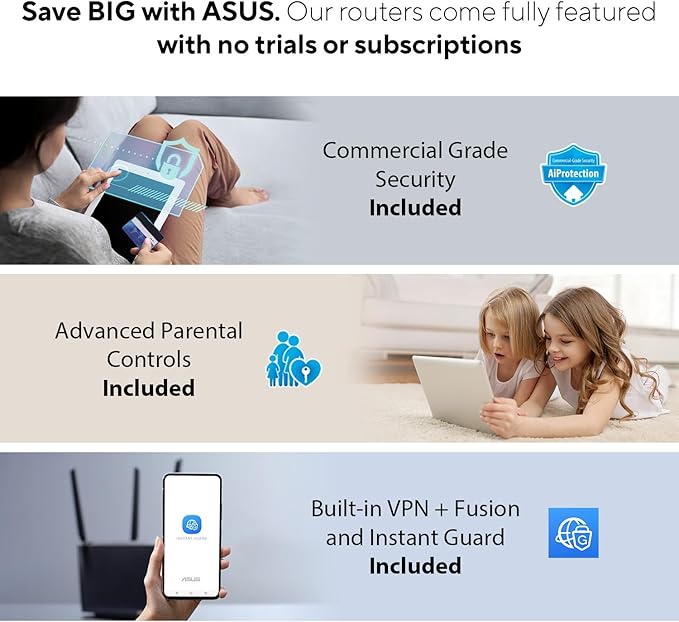 ASUS ZenWiFi BQ16 Pro Quad-Band WiFi 7 Mesh Router (1 Pack), up to 4000 sqft, 2X 10G Ports Each, Smart Home Master with Multi-SSID, VPN & Parental Controls, Subscription-Free Security, AiMesh