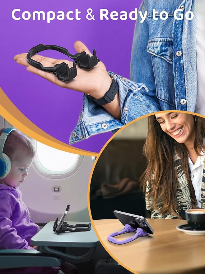 Stocking Stuffers for Teen Boys Girls Gifts Cell Phone Stand Upgrade Adjustable Rock on Lazy Phone Stand for Desk Cool Funny Gadget Gifts for Christmas Adult Men Women Wife 2Pack Black Purple