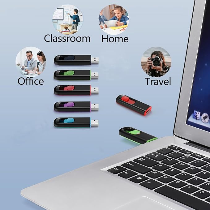 10 Pack 32GB USB Flash Drive, USB 2.0 Memory Stick Thumb Drive Pen Drives Jump Drive for Data Storage Multiple Color