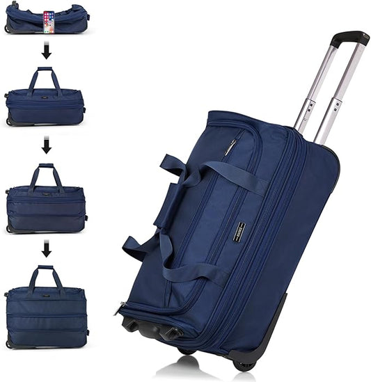 Hanke Expandable Carry On Luggage Suitcases with Wheels Foldable Duffle Bag for Travel Carry On suitcase Weekend Bag for Women Men（Blue）
