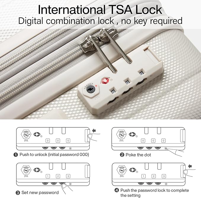 Hanke Expandable Hard Shell Luggage Sets 2 piece Carry On Luggage with Wheels Suitcases Lightweight Checked Travel Luggage Rolling Large Suitcase Travel Luggage Bag Woman Men 20/29 Inch(Ivory White)