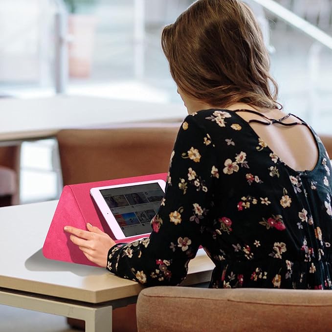Rose Red Soft Tablet Pillow - Adjustable Stand for iPads & More, Lazy Holder with Pocket