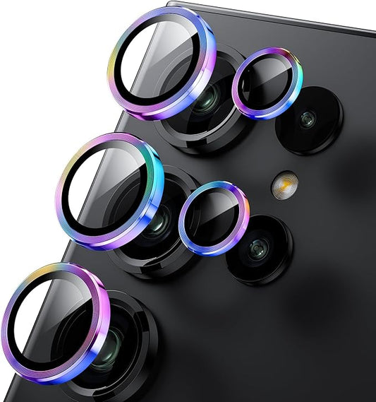 WSKEN for Samsung Galaxy S24 Ultra Camera Lens Protector, Ultra Thin Scratch Resistant 9H Tempered Glass with Aluminum Metal Circle Camera Screen Protector Cover Accessories, Colorful