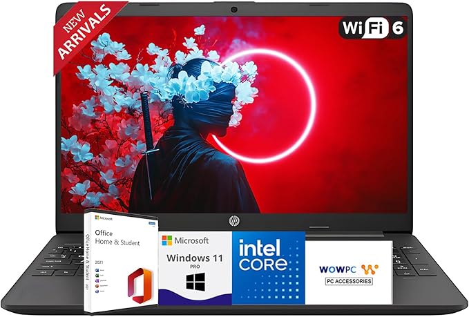 HP New Business Laptop with Microsoft Office, Intel Powerful Processor, 15.6" FHD LED Display, 8GB RAM, 256GB SSD, Ethernet RJ-45, Ultra Quiet Design, Long Battery Life, Windows 11 Pro, WOWPC USB